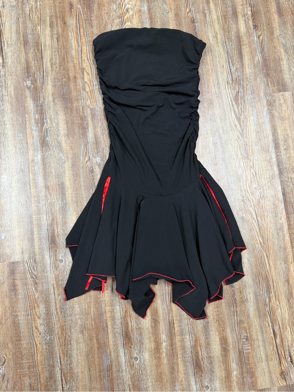 Y2K Black strapless mini dress with red trim